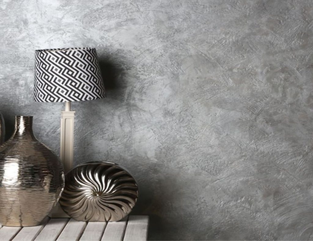 Stunning silver metallic accent wall.